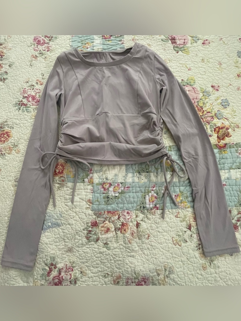 Jed North Lavender Long-Sleeve Ruched Crop Top